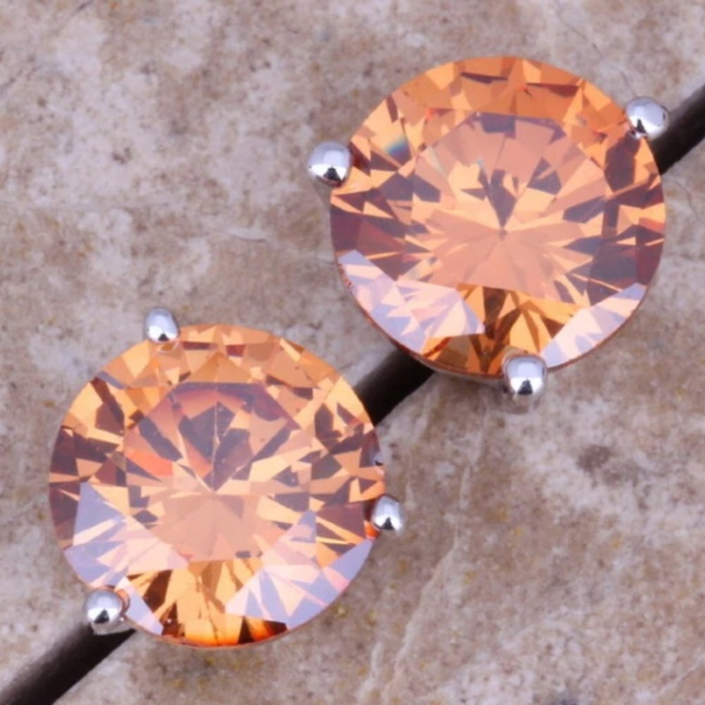 Jewelry earrings morganite peach orange 925 sterling silver large round stud new